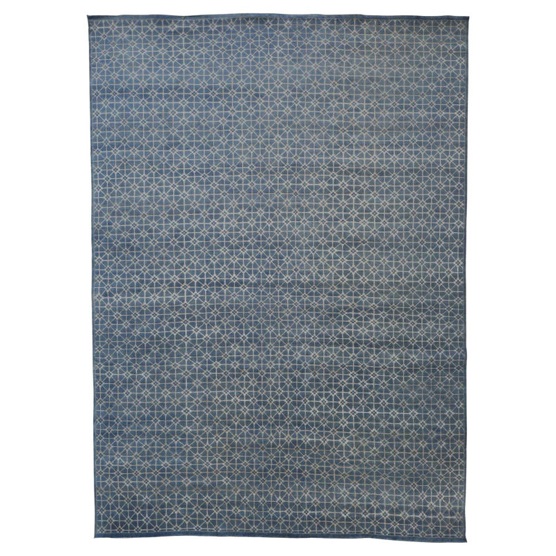 Tapis bleu noué à la main One-of-a-Kind Nitya