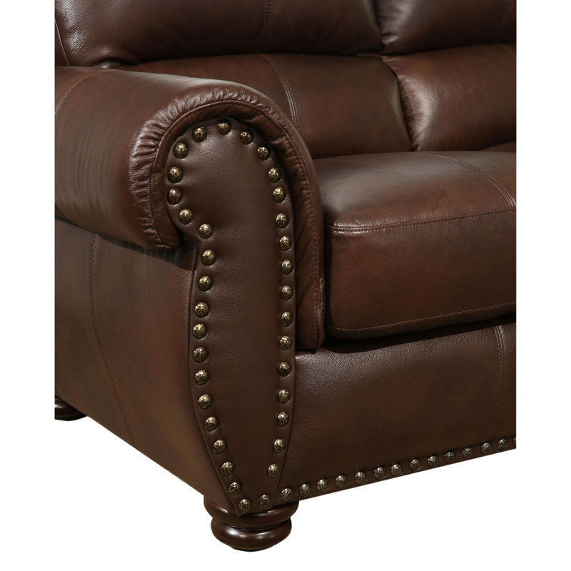 Hermine 64" Genuine Leather Rolled Arm Loveseat with Reversible Cushions