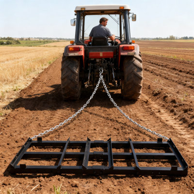 4FT Heavy Duty Drag Harrow, 46LB Steel Tow-Behind Leveling Rake for Lawn, Driveway, Gravel & Arena Maintenance