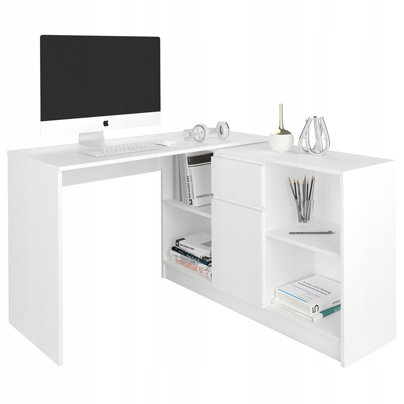 Bonetta L-Shaped Computer Table, Highgloss Sand Grey