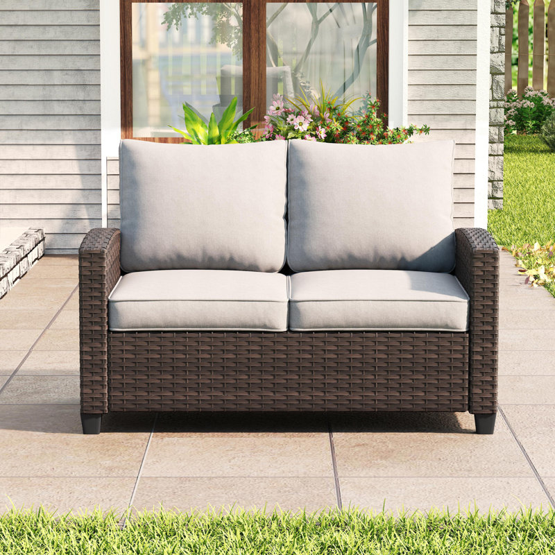 Patio Wicker Loveseat Sofa with Cushions, Sand