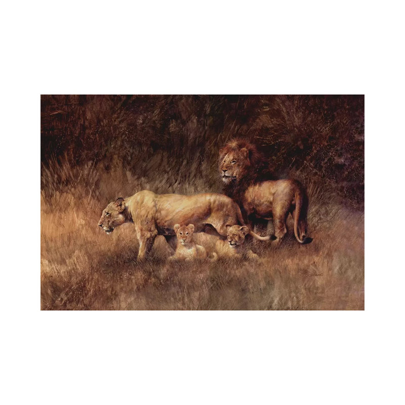 «Pride of Lions» par Giordano Studios - peinture sur toile tendue, H 12 po x l 18 po x 1,5 po
