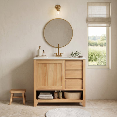 Armoire de salle de bain 36 po avec lavabo en céramique et 2 tiroirs