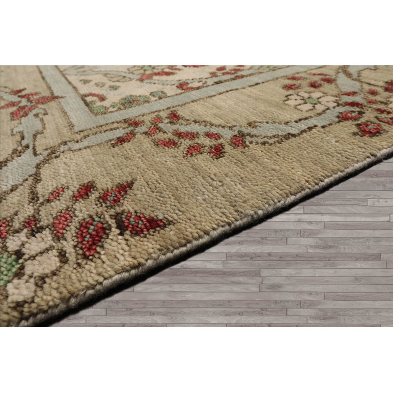 Tapis oriental multicolore en laine noué à la main beige Oushak, Rectangulaire 8 pi x 10 pi
