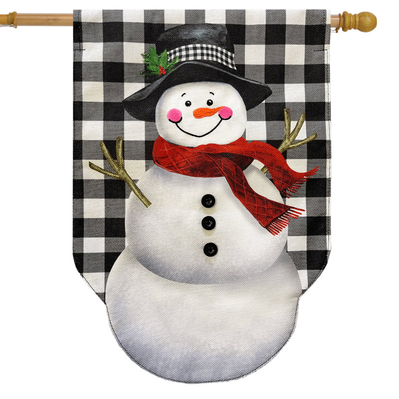 Drapeau «Happy Snowman» en toile de jute