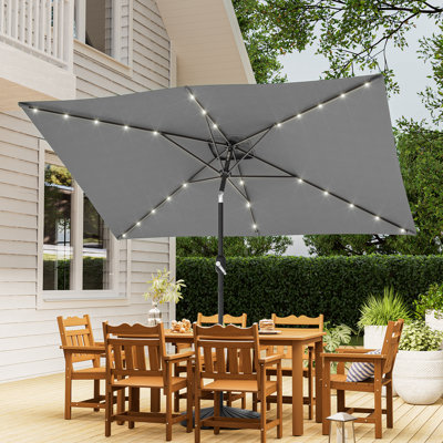 10 x 6.5' LED Patio Umbrella Market Rectangle Outdoor Umbrellas with Solar Lights