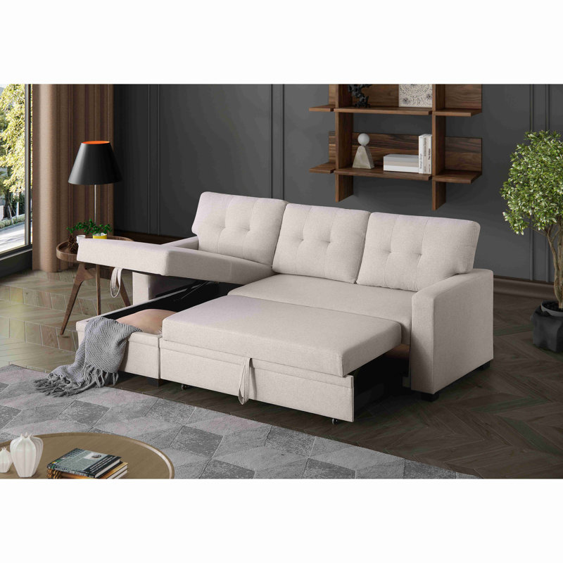 Canapé-lit en L de 82 po avec méridienne réversible, Beige
