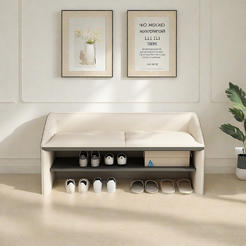 Banc de rangement pour chaussures 39,4 po multifonctionnel, Gris/beige