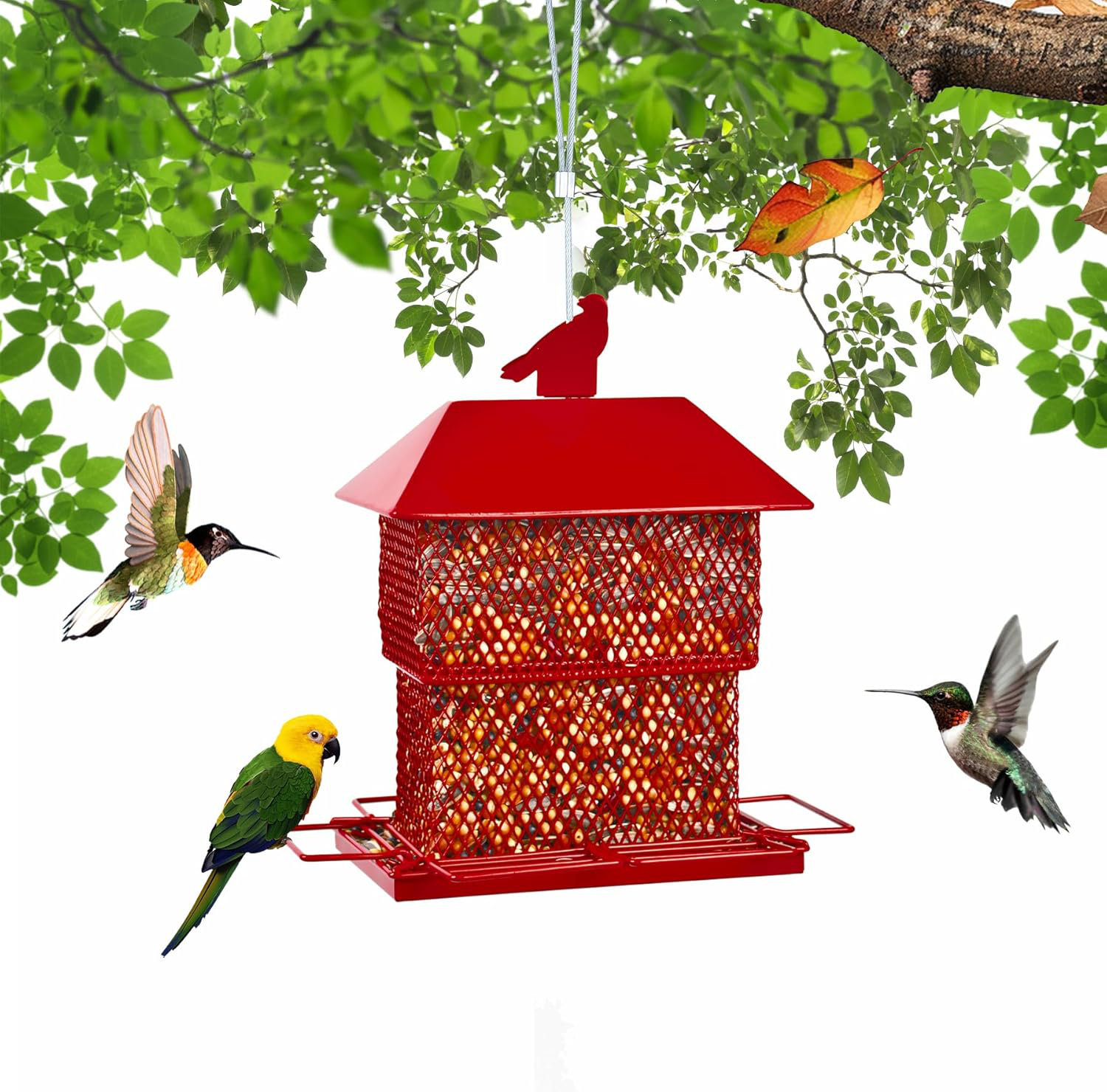 View of INFOOR Squirrel-Proof Metal Mesh Bird Feeder - 4.8Lb Retractable ...