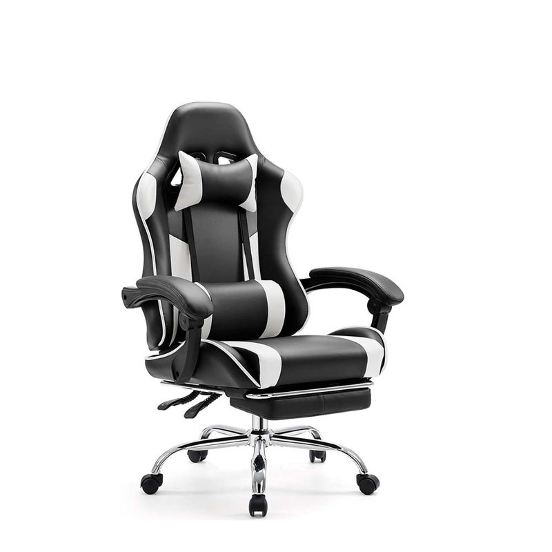 Game Desk Chair - Ergonomic Computer With Footrest And Comfy Lumbar Support, PU Leather Recliner With Headrest, Fixed Up Armrest, Height Adjustable With 360° Swivel, Adults