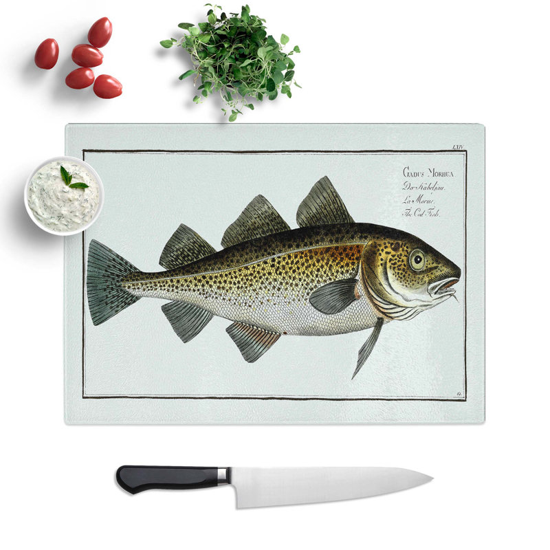 Tempered Glass Cod Fish Chopping Board, 39 cm W x 28.5 cm L