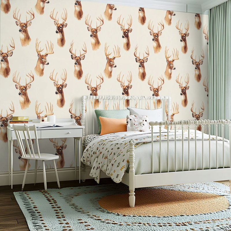 Papier peint adhésif peler et coller en PVC, revêtement mural auto-adhésif amovible avec imprimé cerf brun gris réaliste et transparent, imperméable pour la décoration intérieure - Rouleau