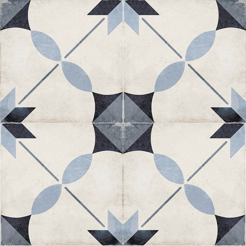 Seville Art 8" x 8" Patterned Porcelain Floor and Wall Tile, Arcade Blue