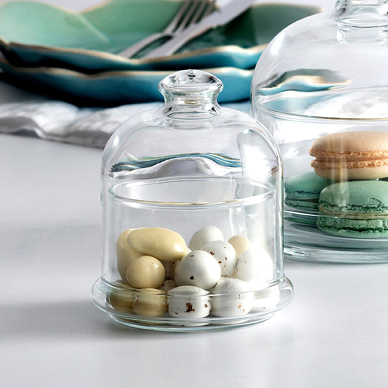 Pasabahce Mini Glass Service Bowl Pastry Cookie Candy Dish Jar with Bell Dome Lid Set of 2