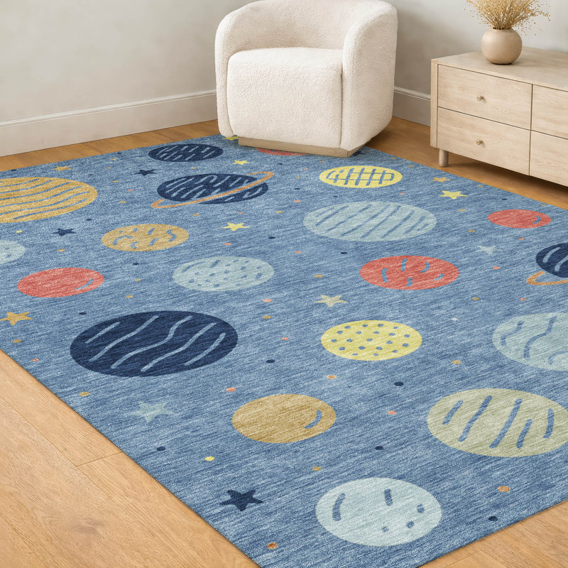 Tapis intérieur / extérieur lavable à la machine pour enfants ACN2619, Bleu, 2 pi 6 po x 3 pi 10 po