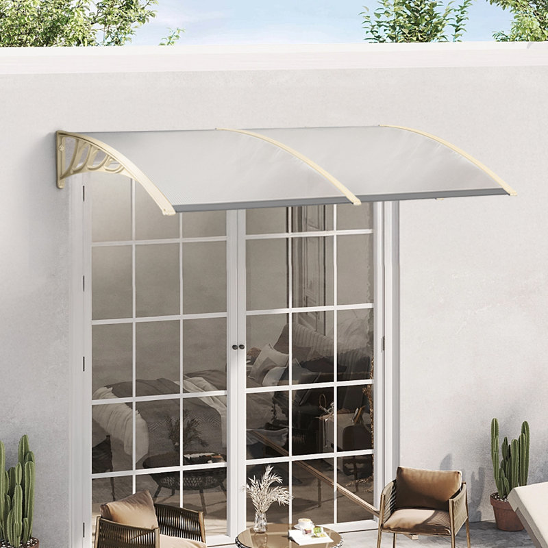 Garden Sanctuary Plastic Retractable Door / Window Awning, 23.8cm H x 120cm W x 80cm D, Clear/Silver