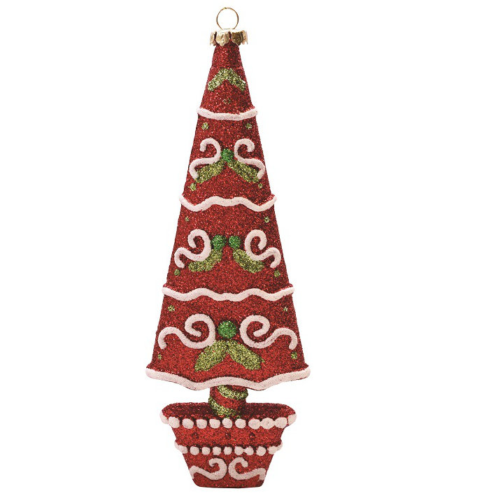 Ornement en forme d'arbre de Noël incassable rouge et blanc 7 po