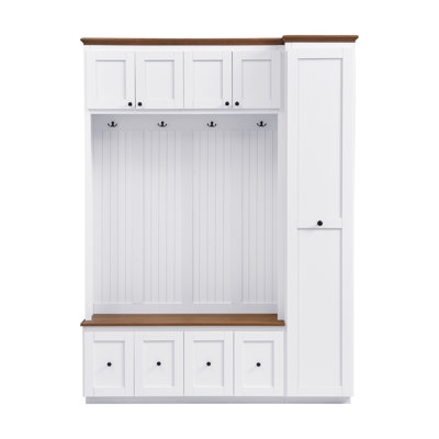 Entryway Hall Tree with Storage Bench, 5-in-1 Hall Tree Farmhouse Coat Rack Shoe Bench with Cabinets