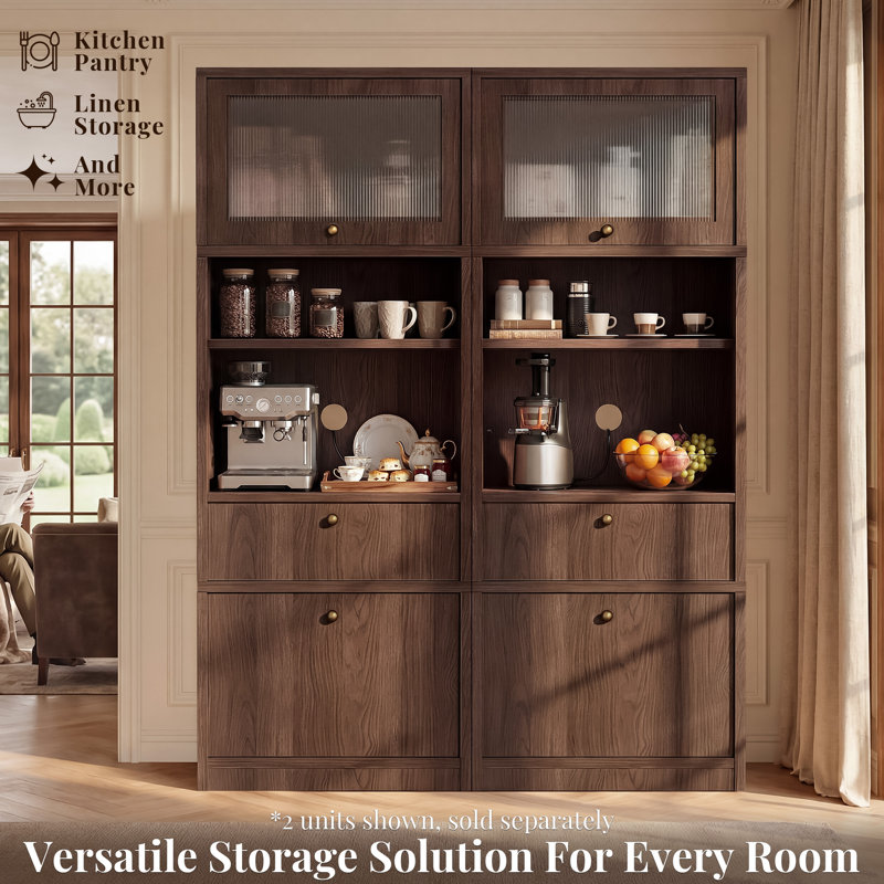 Armoire de rangement pour micro-ondes 2 pièces, Brun
