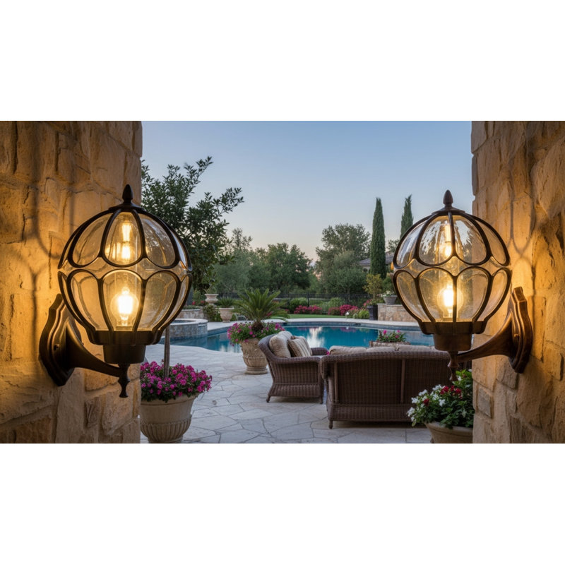 Grande lanterne murale bronze antique, H 17 po x l 11 po x P 12 po