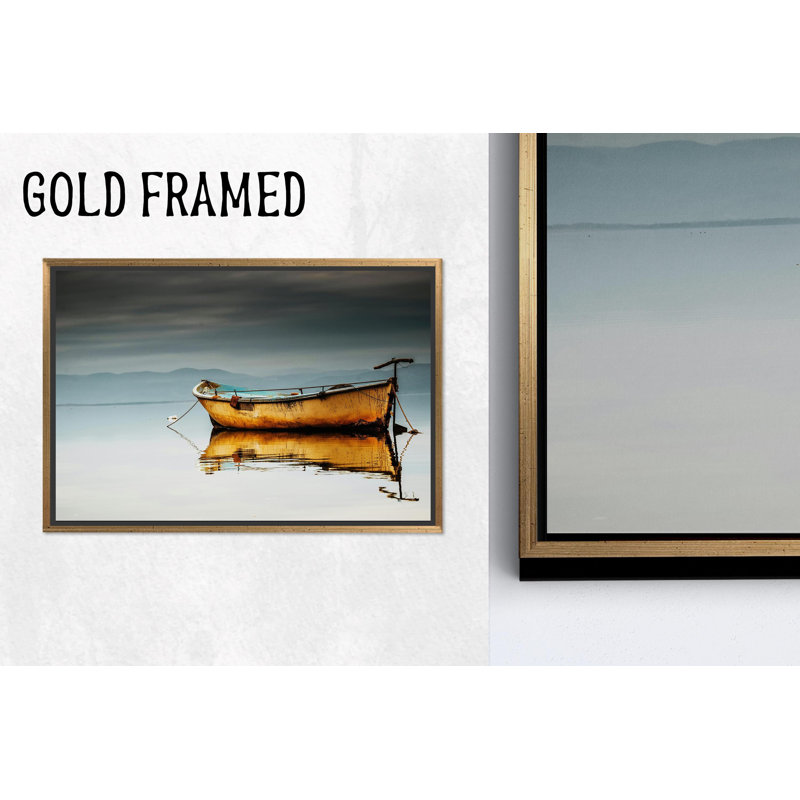 Reproduction d'art sur toile imprimée: Paysage marin en verre - bateau jaune, or 1P, 47,3 po H x 67 po l