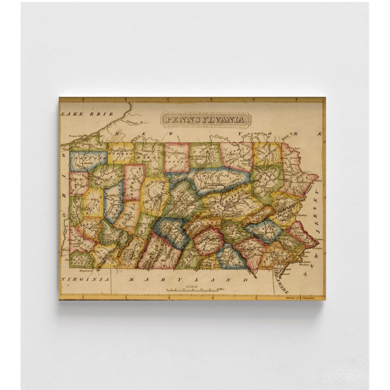 Pennsylvanie, impression de carte de Penn State, Pennsylvanie 1817, Reproduction encadrée sans passe-partout, Blanc