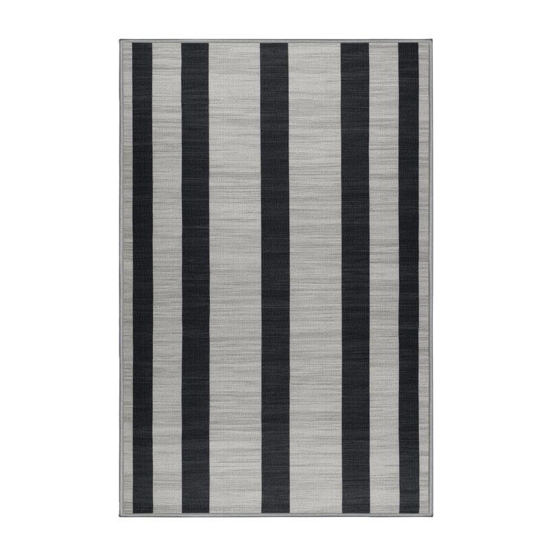 Tapis gris à rayures horizontales lavable à la machine, Rectangle 2 pi x 3 pi