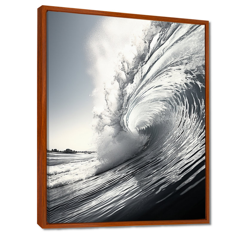 «Kohdyn Black and White Wave Photo II», reproduction sur toile flottante, H 32 po x l 16 po x P 1 po, Cadre flottant brun