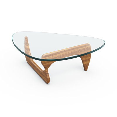 Abstract 51 "Mid-Century  Premium Triangle Glass Top Coffee Table With Solid Wood Base