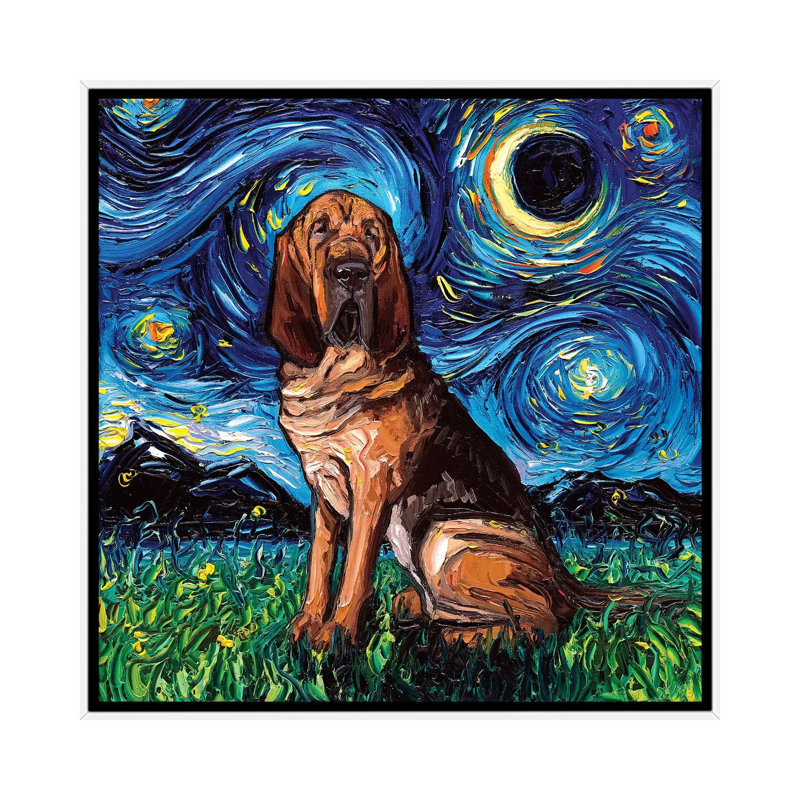 Reproduction d’art « Bloodhound Night » par aja Trèves, Pas de tapis, H 26 po x l 26 po x P 1,5 po, Toile blanche encadrée