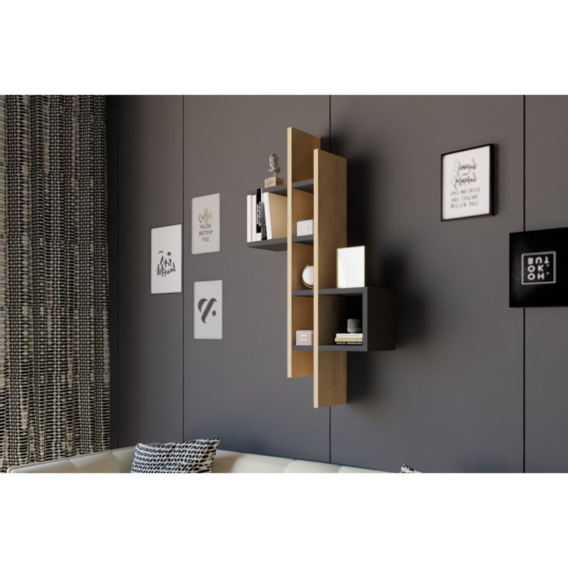 Modern Wall Shelf, Sapphire Oak & Anthracite, 21.2 x 42.5 x 7.7 inches | 100% Melamine Coated Particle Board, Thickness: 0.7 inches | Numerous Shelves, Wall-Mounted Design for Modern Spaces, Stylish & Functional Storage Solution