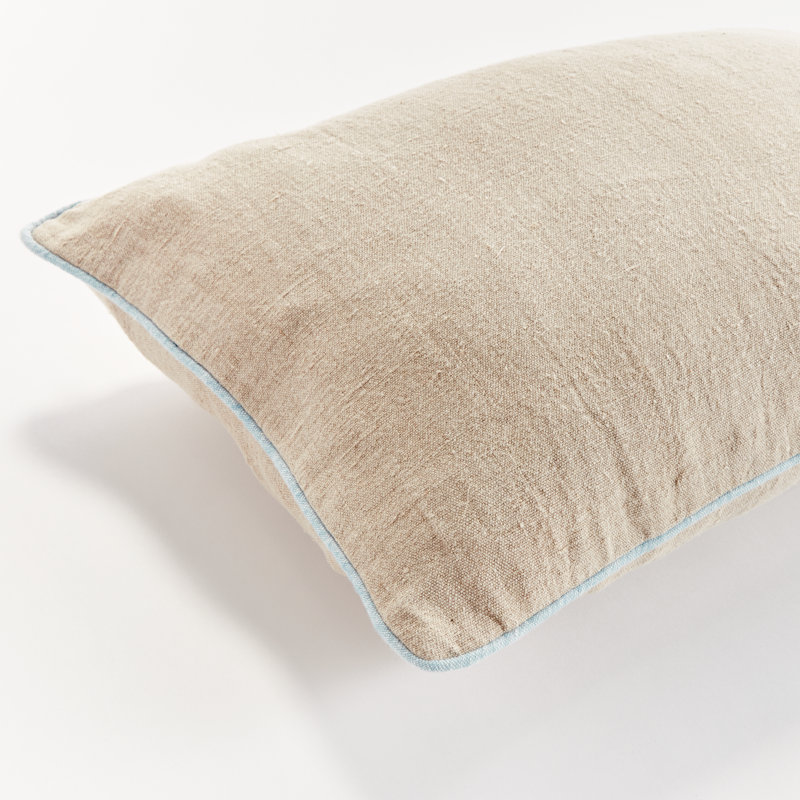 Elias Linen Pillow Cover & Insert, Flax/Blue, Rectangular 14"H x 20"W