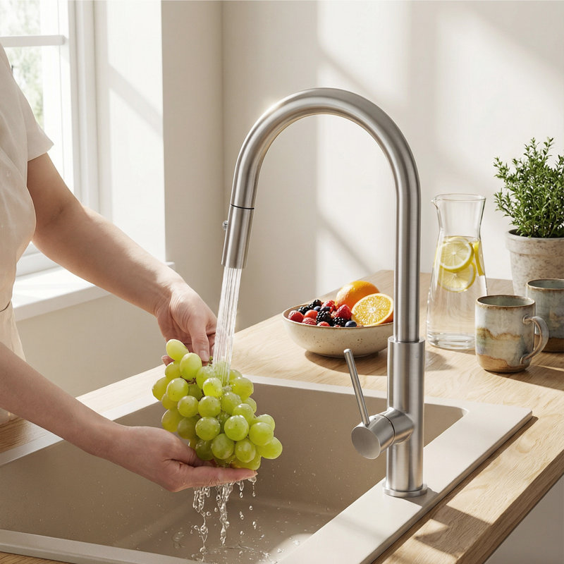 Robinet de cuisine avec douchette rétractable, robinets d'évier de cuisine à un trou, acier inoxydable 304, robinet à double fonction pour évier de ferme, nickel brossé
