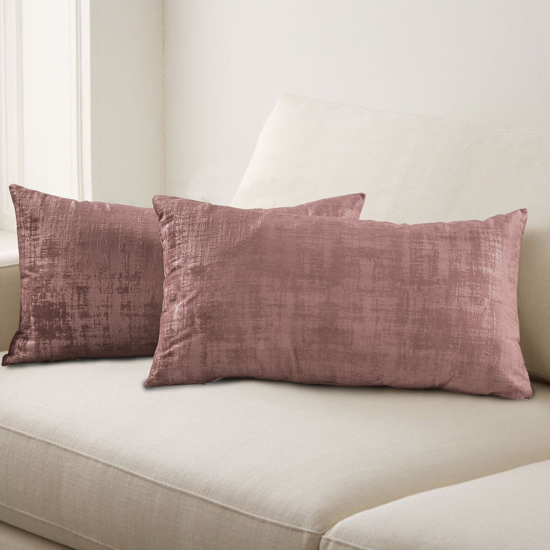 Housse de coussin rectangulaire en velours texturé, Rose fanée