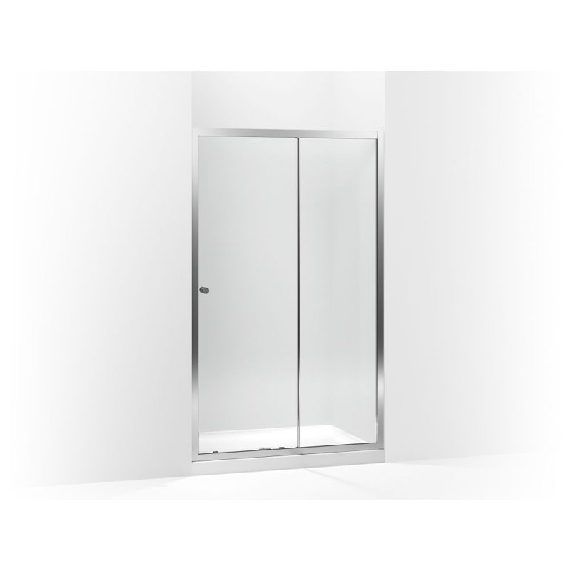 Whiston 48 In. x 74-7/8 In. Frameless Sliding Shower Door in Silver Frame Finish with Smooth/Clear Glass Texture