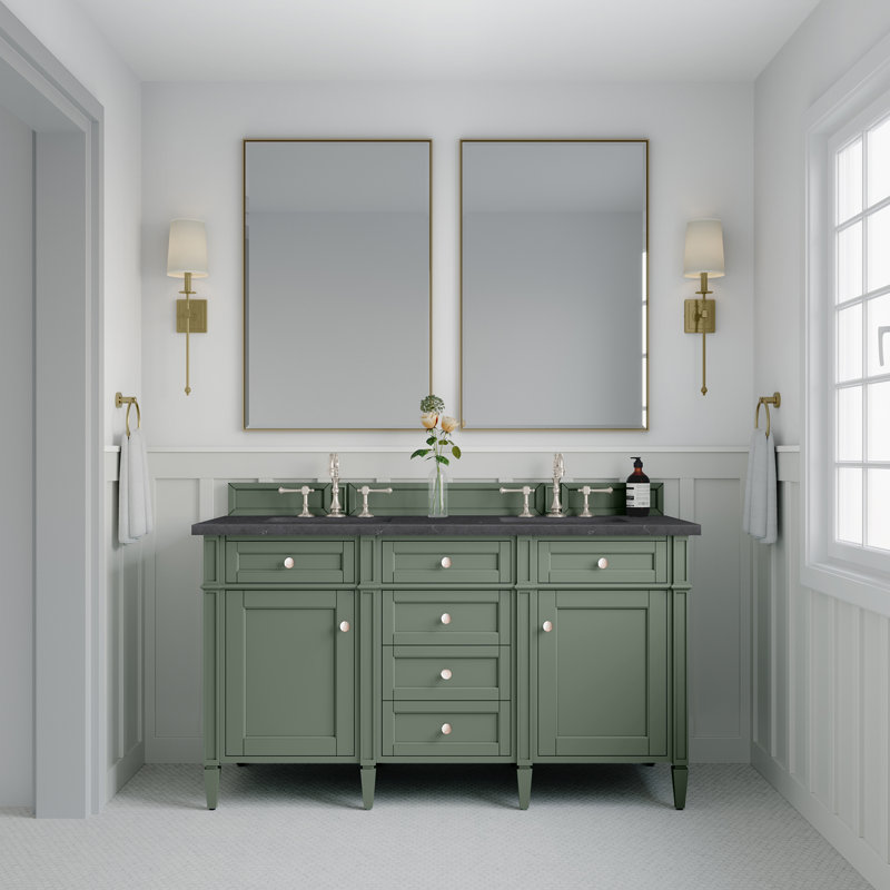 Brittany 60'' W Double Vanity, Smokey Celadon, Charcoal Soapstone, 8" Widespread