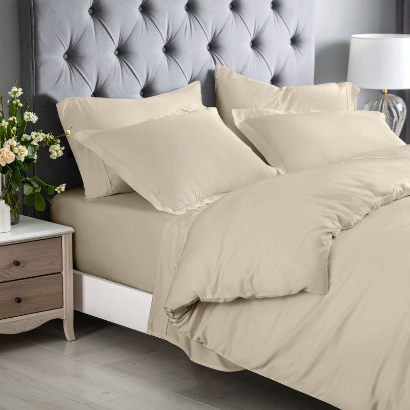 Superior 300 Thread Count Rayon from Bamboo Modern & Contemporary 3 Piece Duvet Cover Set, Full/Queen Duvet Cover, Ivory