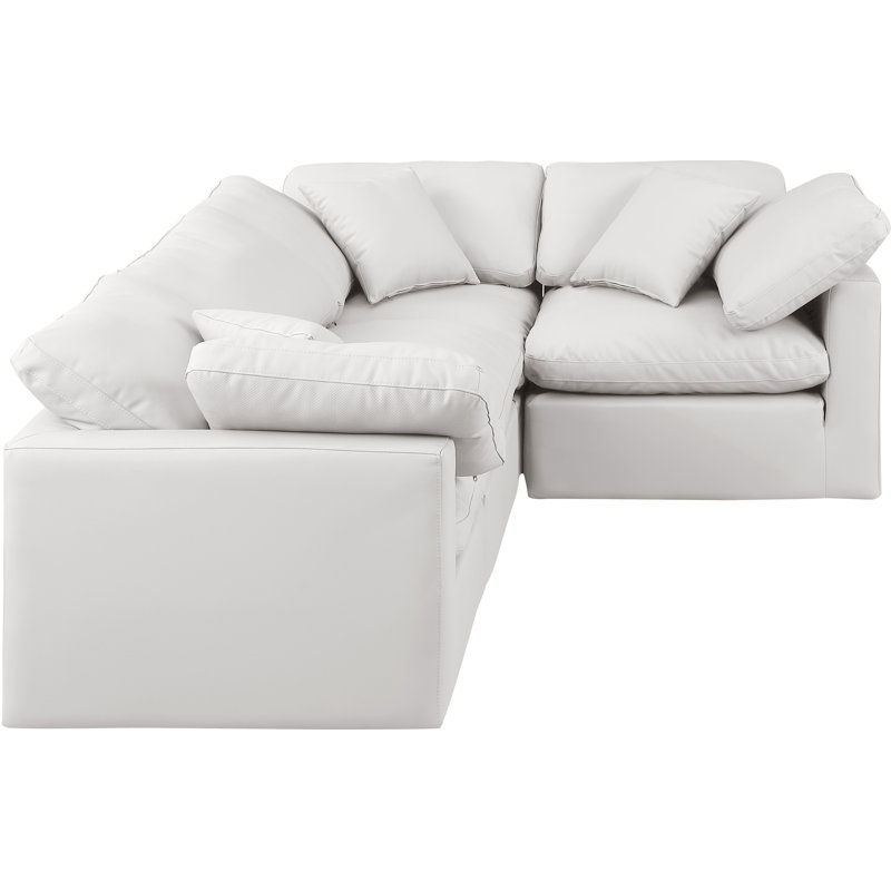 Canapé modulaire en similicuir 4 pièces Itala, Cuir crème végétalien