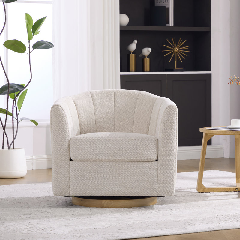 Chaise moderne pivotante en chenille beige 31,1 po avec rangement