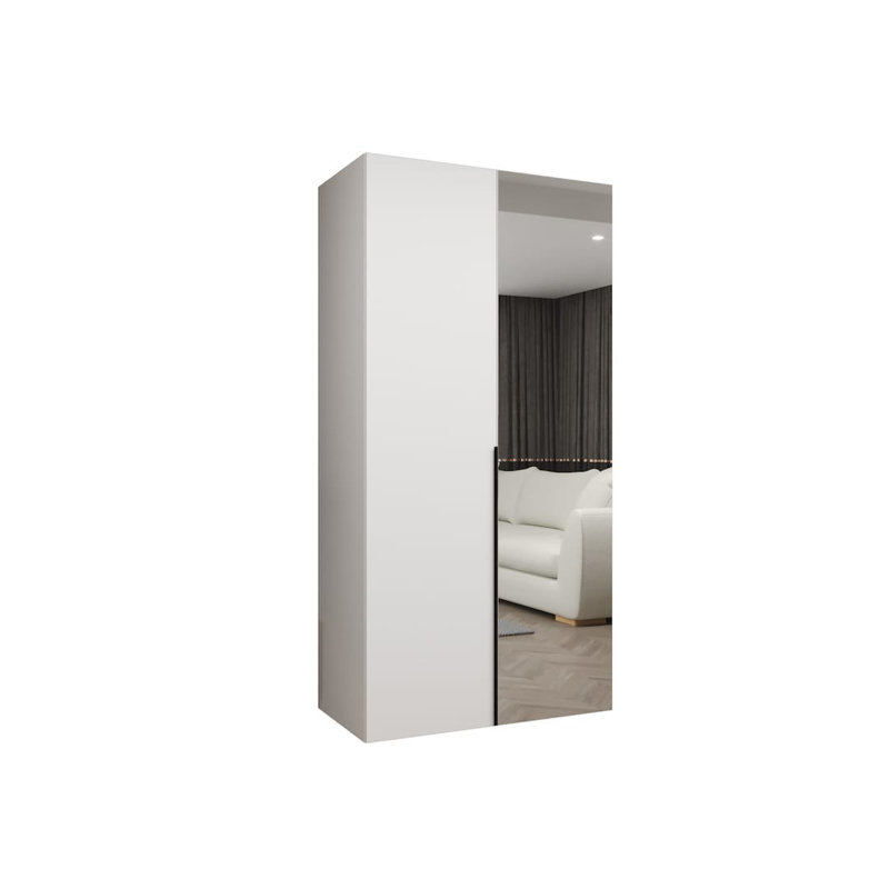 Crisp Hinged Mirrored Door Wardrobe 100cm - Sleek Style & Bright Storage, White