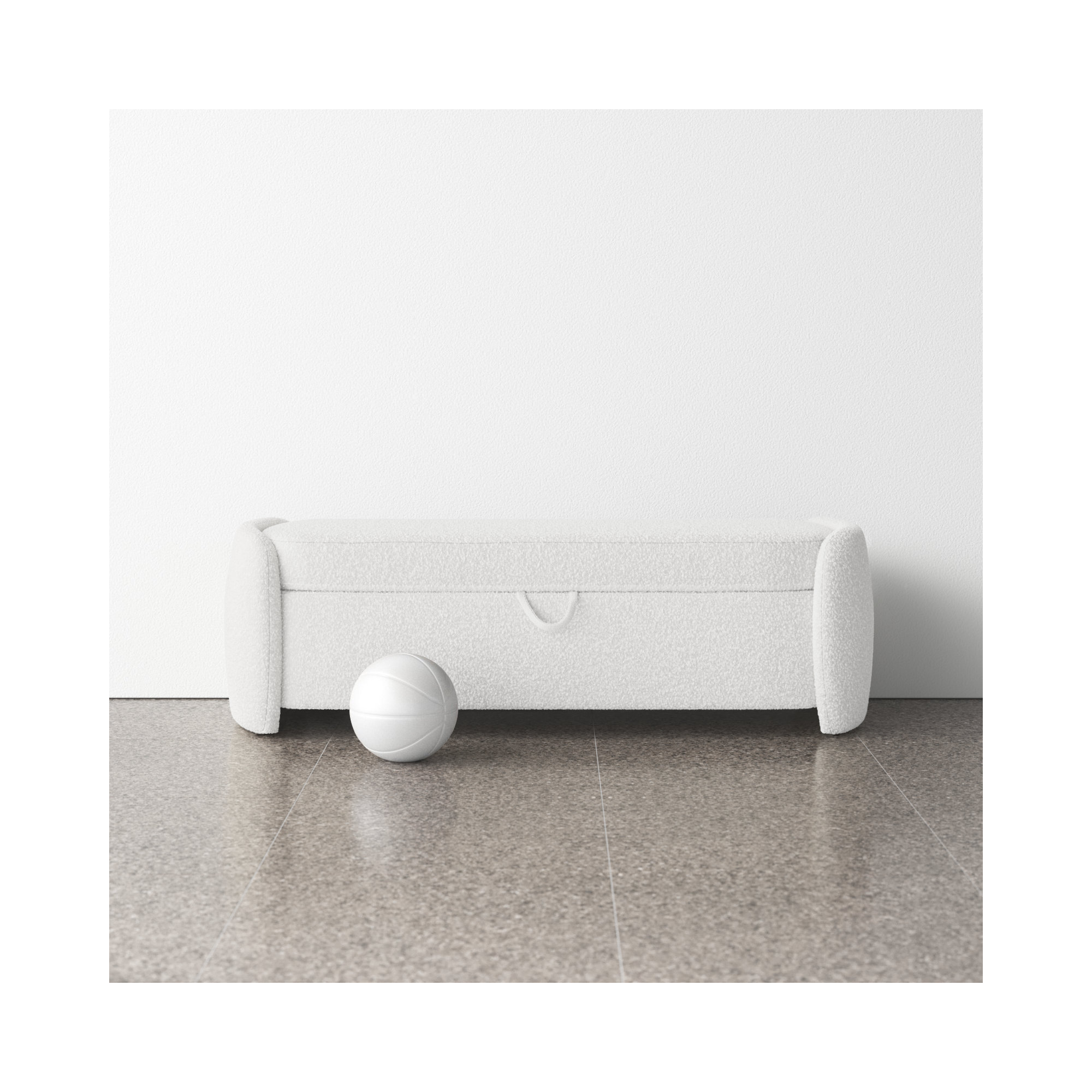 Kalevi 60" Boucle Storage Bench, Ivory