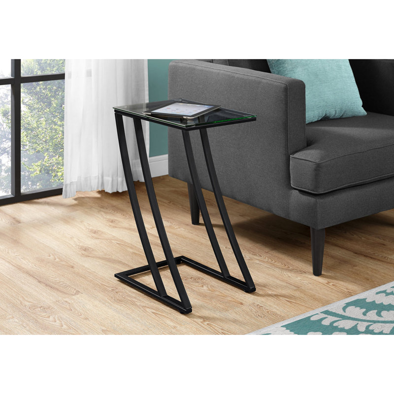 Accent Table, C-Shaped, End, Side, Snack, Living Room, Bedroom, Tempered Glass Metal, Contemporary, Modern, Black