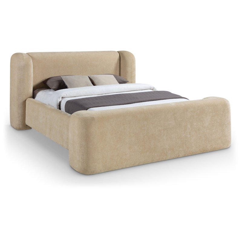 Modena Jadeth Chenille Fabric Bed, King, Beige Chenille Fabric