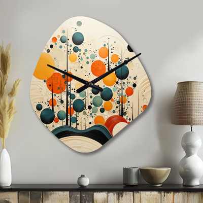 Horloge murale orange asymétrique organique Mid Century