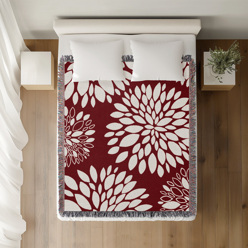 Jeté floral en coton, 50 x 70, Rouge