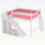 Grand lit mezzanine avec tablettes de rangement et garde-robe, structure en bois massif, glissière amovible, échelles, aucun sommier nécessaire, rose et blanc-667965446-667965447