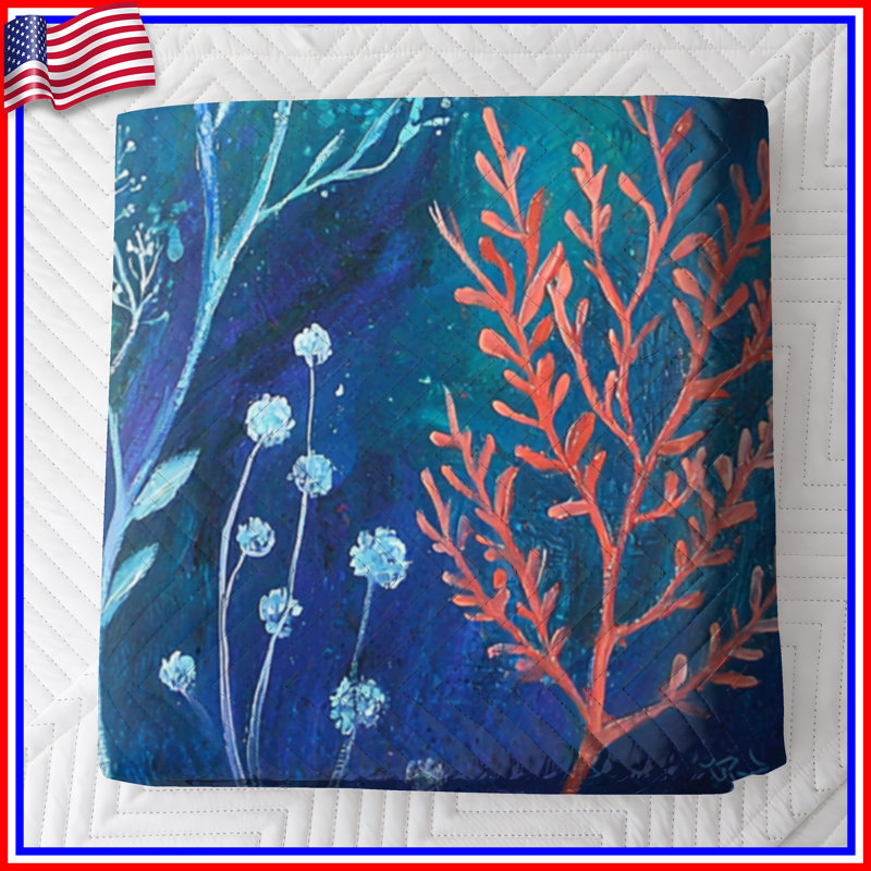 Couvre-lit matelassé bleu Botanical Illustration, Lit simple