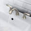 Robinet de salle de bain moderne en nickel brossé à fixation sur le comptoir à 2 poignées avec drain escamotable en acier inoxydable, sans plomb-116633469