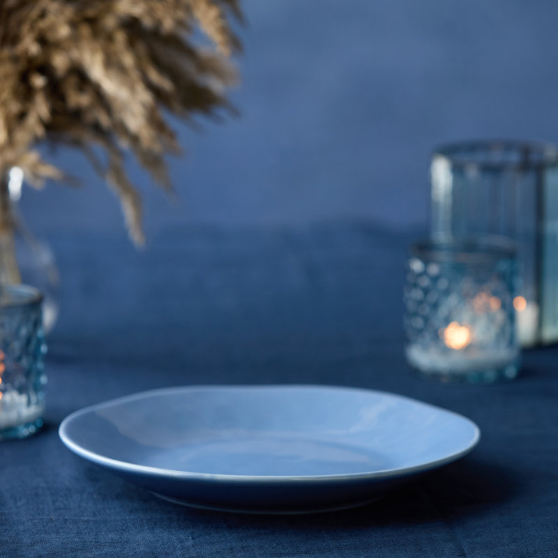Assiettes en grès 11 po Cloudy Sky - glacis marbré bleu-gris pour servir les rôtis, les pâtes, les fruits de mer et plus - Assiettes en grès durables pour les repas, les réceptions et les occasions spéciales