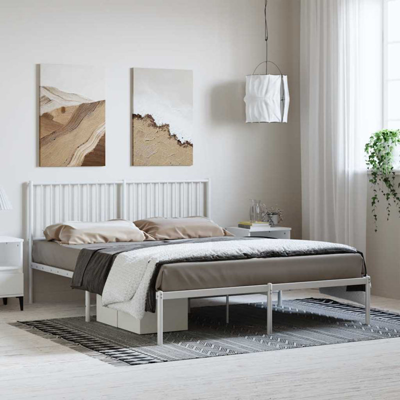 Metal Bed Frame, Heavy-Duty, No Mattress, King, White